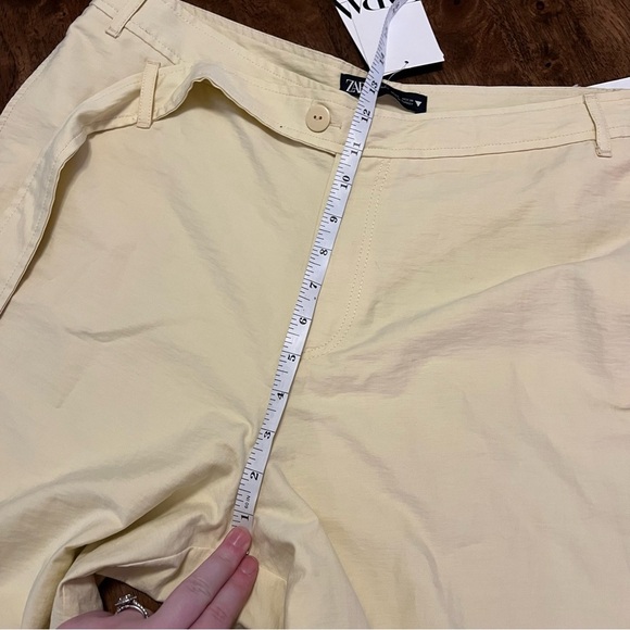 NWT ZARA BUTTER YELLOW BELTED BARREL PANTS L ASYMMETRICAL TIE STREETWEAR - Picture 5 of 14